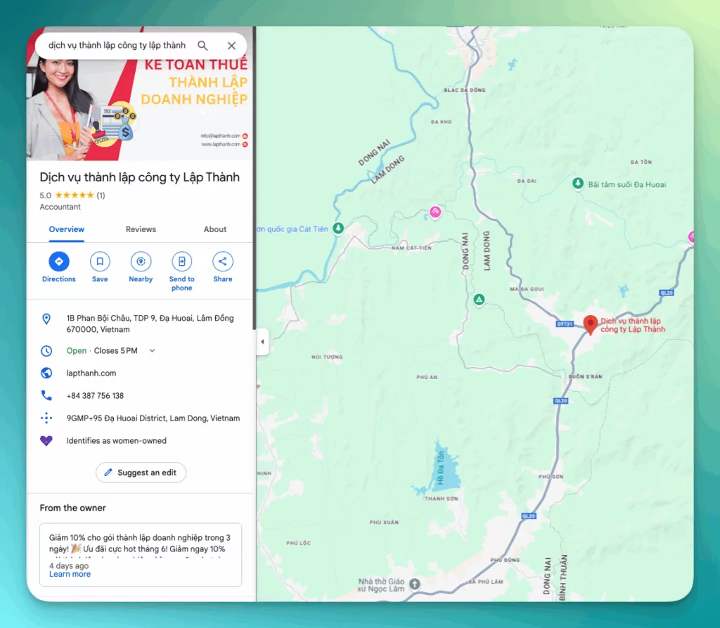 google maps dich vu thanh lap cong ty lap thanh