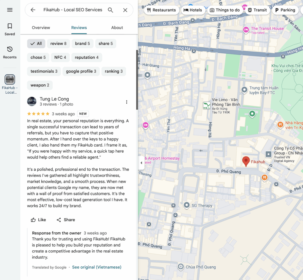 phan hoi moi khach hang ve dich vu tren google maps