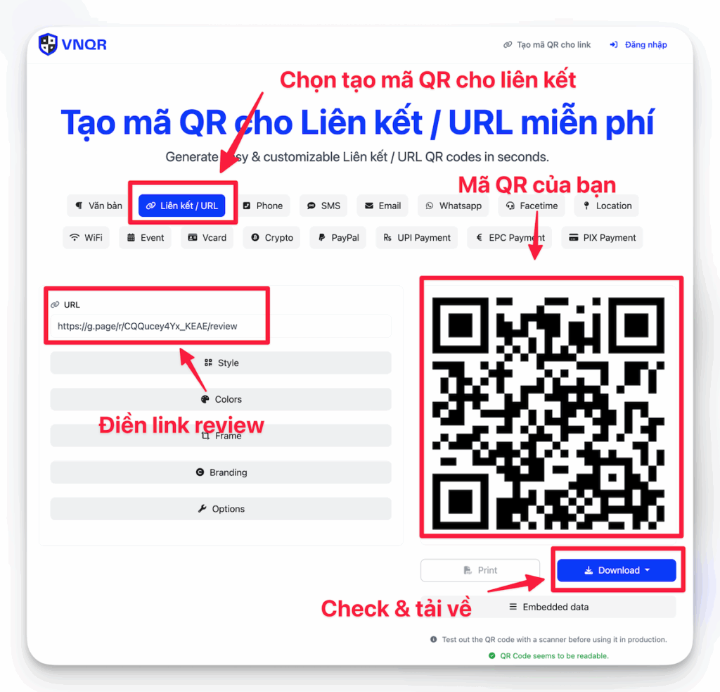 tao ma qr cho gbp tren vnqr