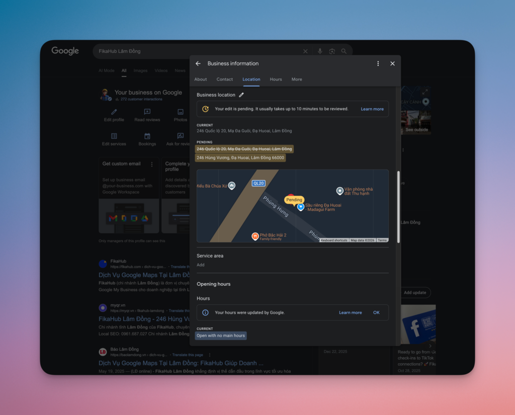 fikahub lam dong dieu chinh lo gioi hanh chinh tren google maps