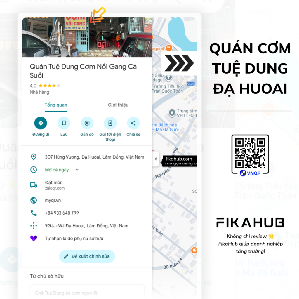 quan com tue dung tren google maps